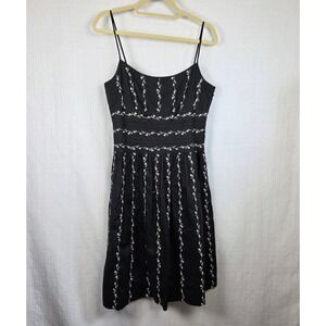 Ann Taylor Black Embroidered Floral Sleeveless Flare‎ Dress Milkmaiden Size 6